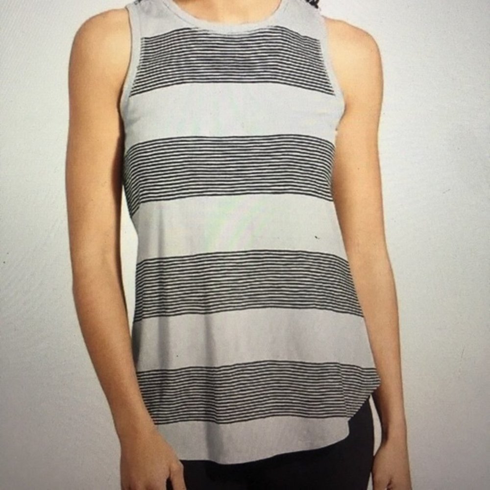 Athleta Breezy Gray and Black Stripe Workout Tank Top Size XS